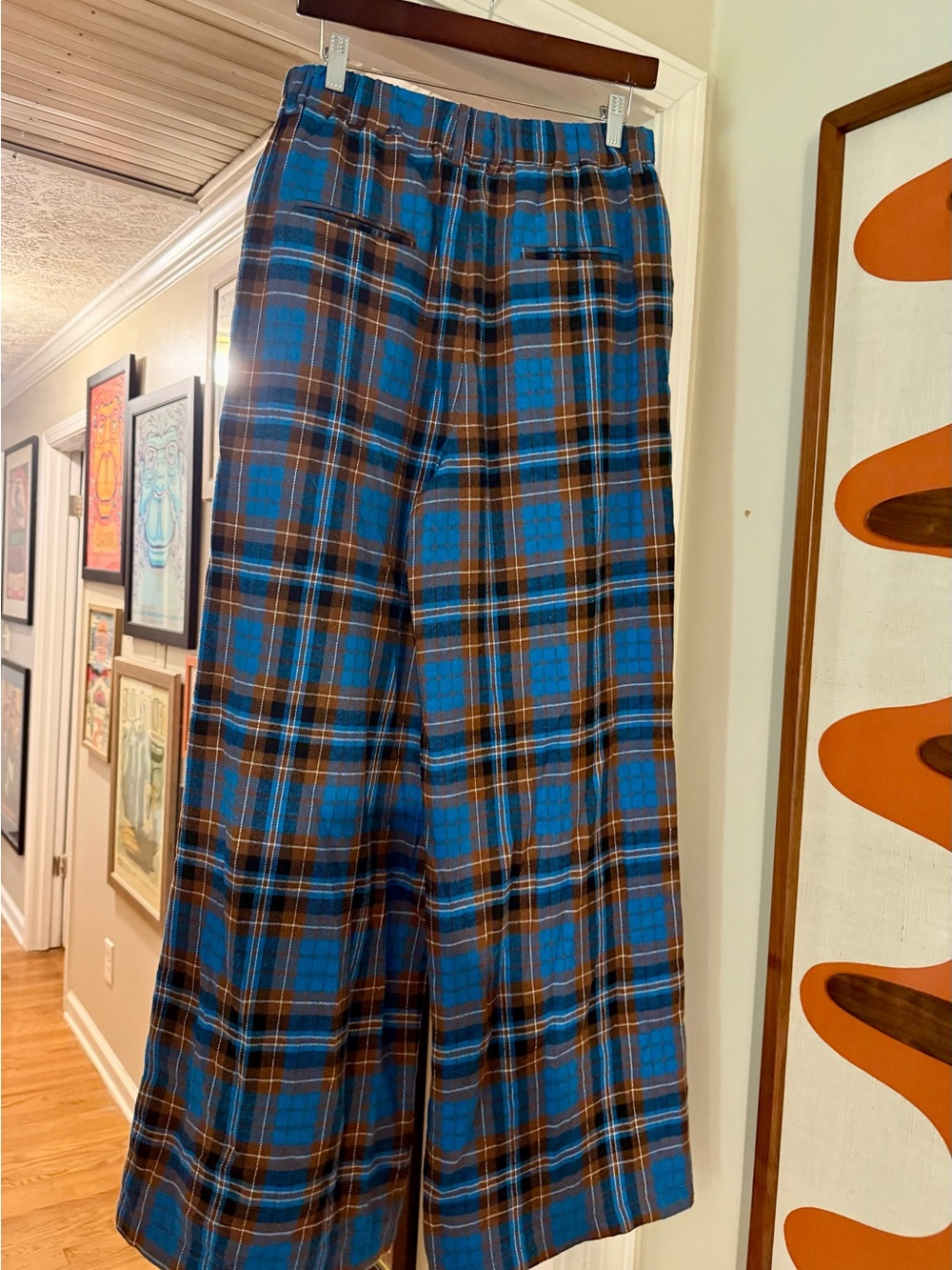Rebel Road Plaid Wide Leg Trousers in Blue +Brown - Picture 2 of 4
